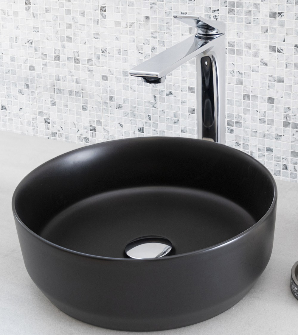 Vasque ronde en céramique noire à poser modèle ACIA