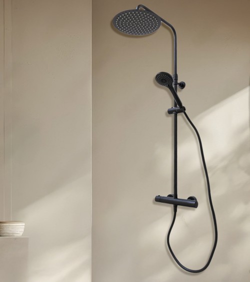 Colonne de douche thermostatique ronde finition noir mat