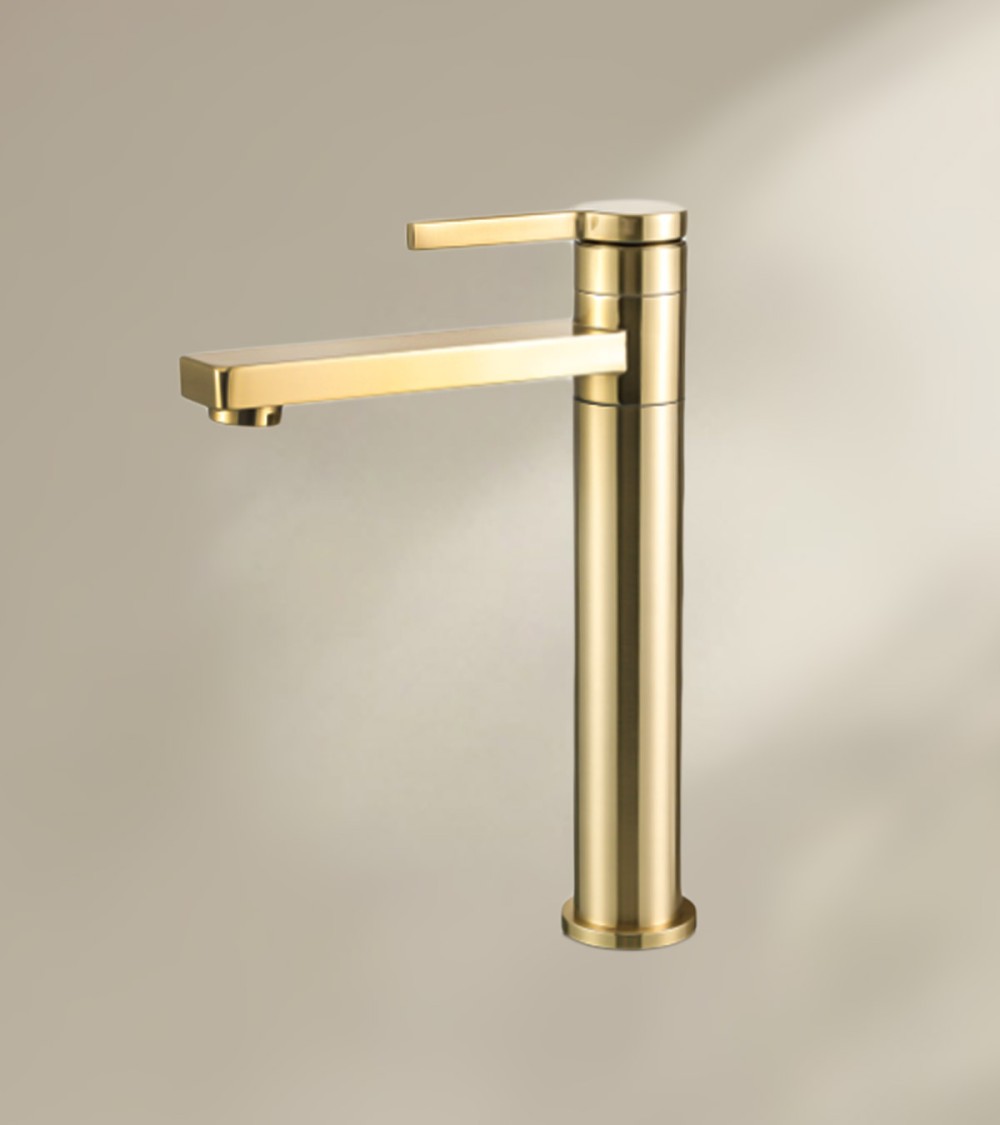 Mitigeur de salle de bain ALEA avec bec haut finition laiton brossé